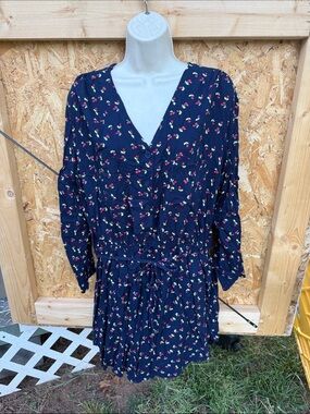 Mimi Chica Navy Mini Dress with Red Floral Print